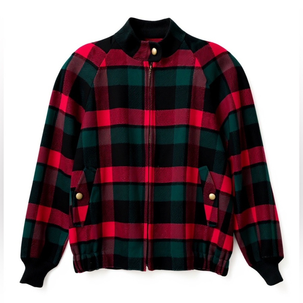 Pendleton Vintage Virgin Wool Bomber Jacket Coat Tartan Plaid Red Green Petite M